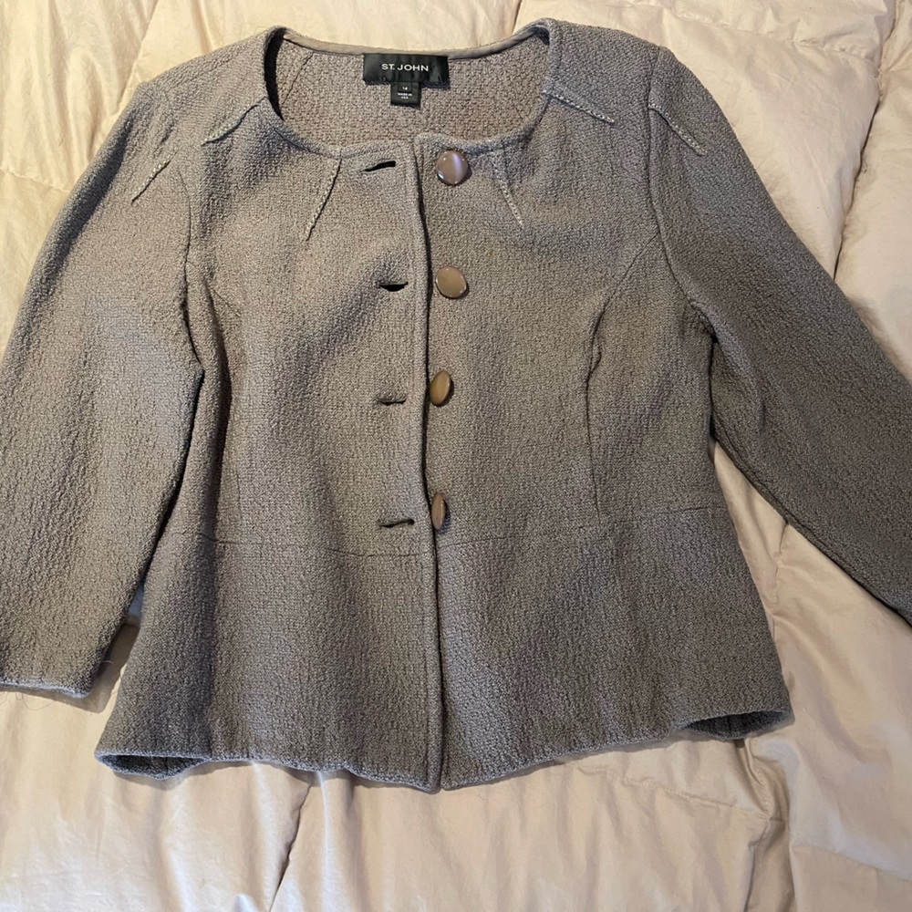St. John Elegant Gray Textured Blazer